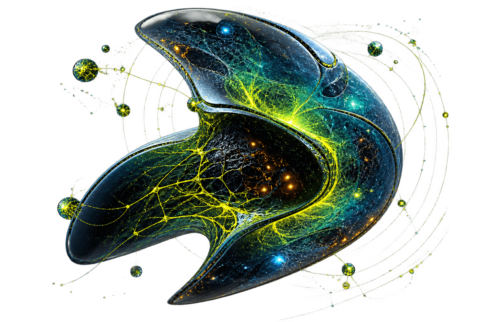 Bioluminescent alien-inspired digital sculpture representing connected technology and engineering