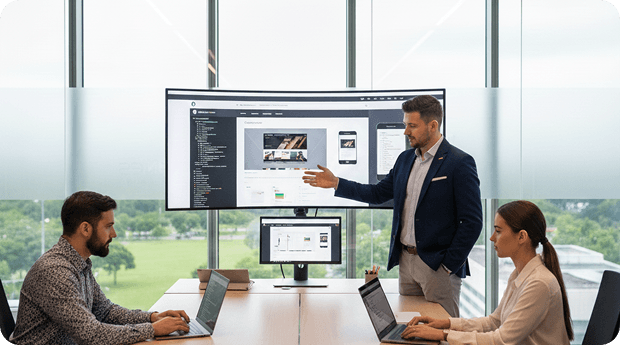 Team discussing a website project